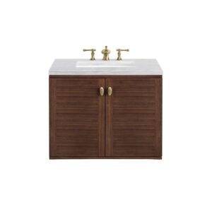 James Martin 670-V30-WLT-3AF Amberly 30 Inch Mid-Century Walnut Single Sink Vanity with 3 cm Arctic Fall Top