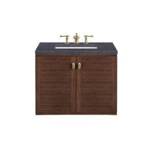 James Martin 670-V30-WLT-3CSP Amberly 30 Inch Mid-Century Walnut Single Sink Vanity with 3 cm Charcoal Soapstone Top