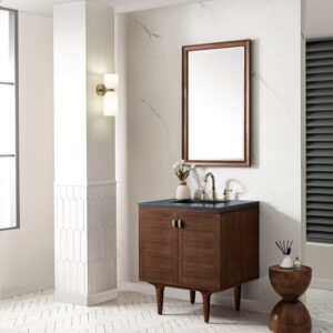 James Martin 670-V30-WLT-3CSP Amberly 30 Inch Mid-Century Walnut Single Sink Vanity with 3 cm Charcoal Soapstone Top