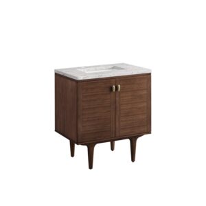 James Martin 670-V30-WLT-3EJP Amberly 30 Inch Mid-Century Walnut Single Sink Vanity with 3 cm Eternal Jasmine Pearl Top