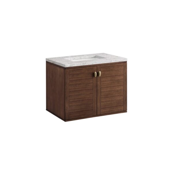 James Martin 670-V30-WLT-3EJP Amberly 30 Inch Mid-Century Walnut Single Sink Vanity with 3 cm Eternal Jasmine Pearl Top