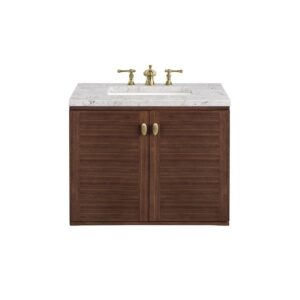 James Martin 670-V30-WLT-3EJP Amberly 30 Inch Mid-Century Walnut Single Sink Vanity with 3 cm Eternal Jasmine Pearl Top