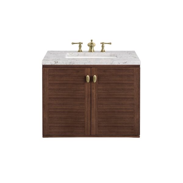 James Martin 670-V30-WLT-3EJP Amberly 30 Inch Mid-Century Walnut Single Sink Vanity with 3 cm Eternal Jasmine Pearl Top