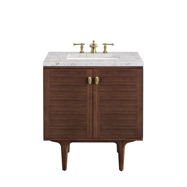 James Martin 670-V30-WLT-3EJP Amberly 30 Inch Mid-Century Walnut Single Sink Vanity with 3 cm Eternal Jasmine Pearl Top