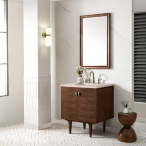 James Martin 670-V30-WLT-3EMR Amberly 30 Inch Mid-Century Walnut Single Sink Vanity with 3 cm Eternal Marfil Top