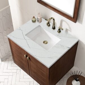 James Martin 670-V30-WLT-3ENC Amberly 30 Inch Mid-Century Walnut Single Sink Vanity with 3 cm Ethereal Noctis Top