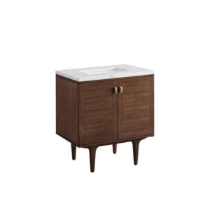 James Martin 670-V30-WLT-3ENC Amberly 30 Inch Mid-Century Walnut Single Sink Vanity with 3 cm Ethereal Noctis Top