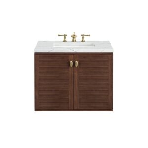 James Martin 670-V30-WLT-3ENC Amberly 30 Inch Mid-Century Walnut Single Sink Vanity with 3 cm Ethereal Noctis Top