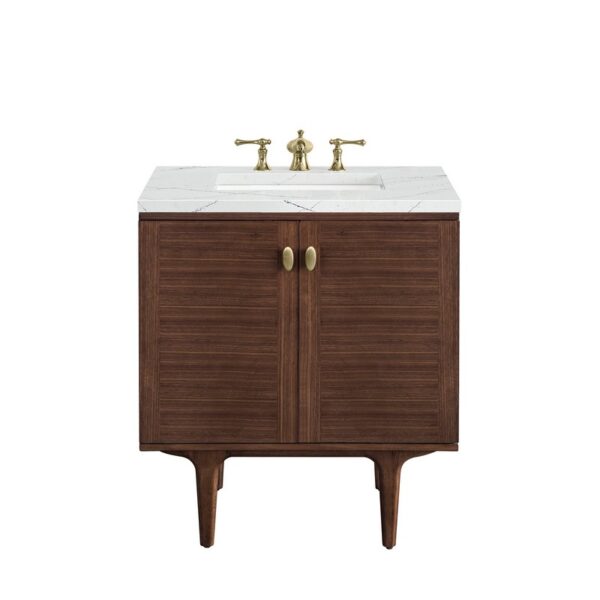 James Martin 670-V30-WLT-3ENC Amberly 30 Inch Mid-Century Walnut Single Sink Vanity with 3 cm Ethereal Noctis Top