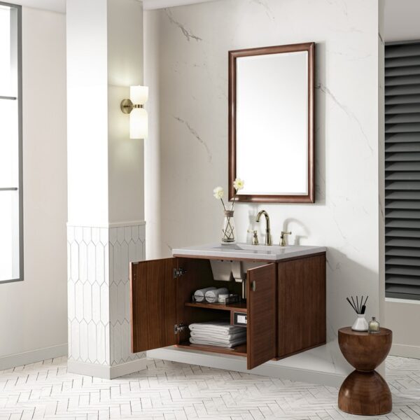 James Martin 670-V30-WLT-3ESR Amberly 30 Inch Mid-Century Walnut Single Sink Vanity with 3 cm Eternal Serena Top