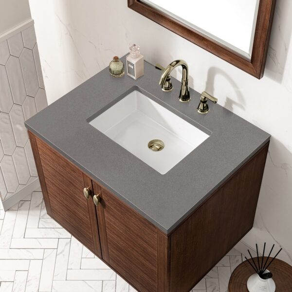 James Martin 670-V30-WLT-3GEX Amberly 30 Inch Mid-Century Walnut Single Sink Vanity with 3 cm Grey Expo Top