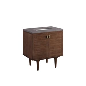 James Martin 670-V30-WLT-3GEX Amberly 30 Inch Mid-Century Walnut Single Sink Vanity with 3 cm Grey Expo Top