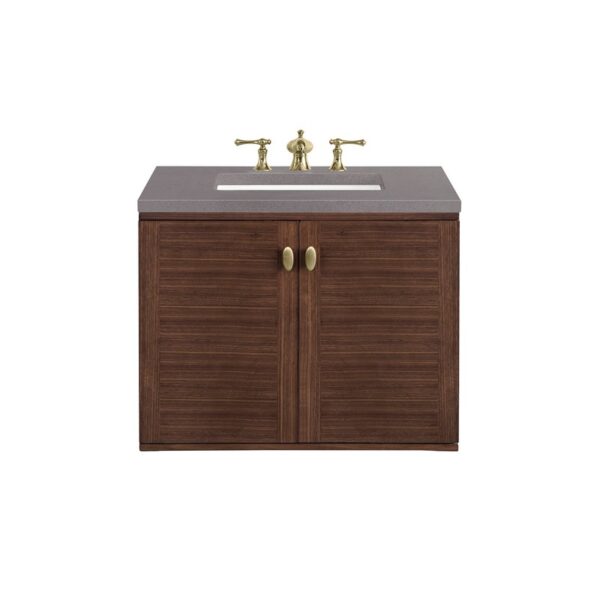 James Martin 670-V30-WLT-3GEX Amberly 30 Inch Mid-Century Walnut Single Sink Vanity with 3 cm Grey Expo Top