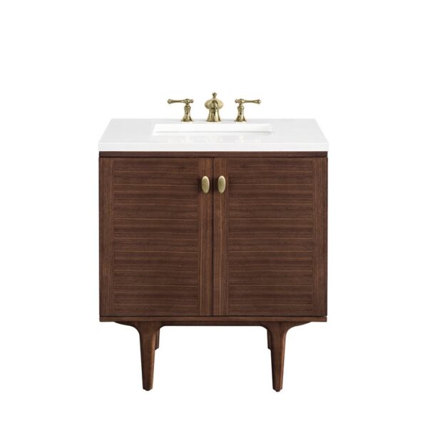 James Martin 670-V30-WLT-3WZ Amberly 30 Inch Single Vanity in Mid-Century Walnut with 3cm White Zeus Top