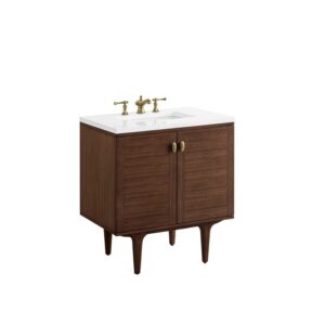 James Martin 670-V30-WLT-3WZ Amberly 30 Inch Single Vanity in Mid-Century Walnut with 3cm White Zeus Top