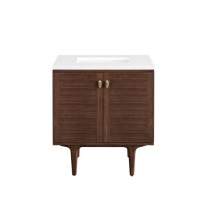 James Martin 670-V30-WLT-3WZ Amberly 30 Inch Single Vanity in Mid-Century Walnut with 3cm White Zeus Top