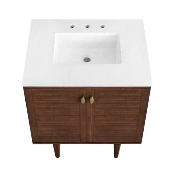 James Martin 670-V30-WLT-3WZ Amberly 30 Inch Single Vanity in Mid-Century Walnut with 3cm White Zeus Top