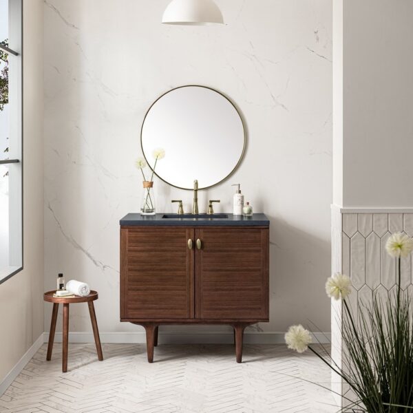 James Martin 670-V36-WLT-3CSP Amberly 36 Inch Mid-Century Walnut Single Sink Vanity with 3 cm Charcoal Soapstone Top