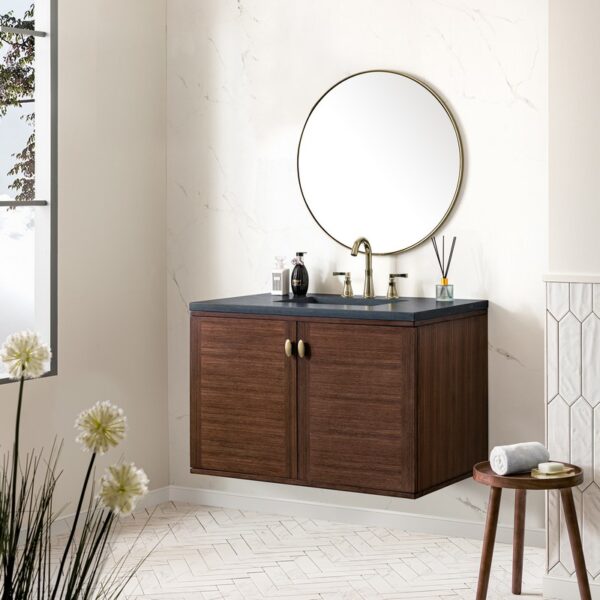 James Martin 670-V36-WLT-3CSP Amberly 36 Inch Mid-Century Walnut Single Sink Vanity with 3 cm Charcoal Soapstone Top