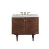 James Martin 670-V36-WLT-3EJP Amberly 36 Inch Mid-Century Walnut Single Sink Vanity with 3 cm Eternal Jasmine Pearl Top