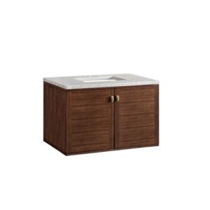 James Martin 670-V36-WLT-3EJP Amberly 36 Inch Mid-Century Walnut Single Sink Vanity with 3 cm Eternal Jasmine Pearl Top