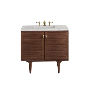 James Martin 670-V36-WLT-3EJP Amberly 36 Inch Mid-Century Walnut Single Sink Vanity with 3 cm Eternal Jasmine Pearl Top