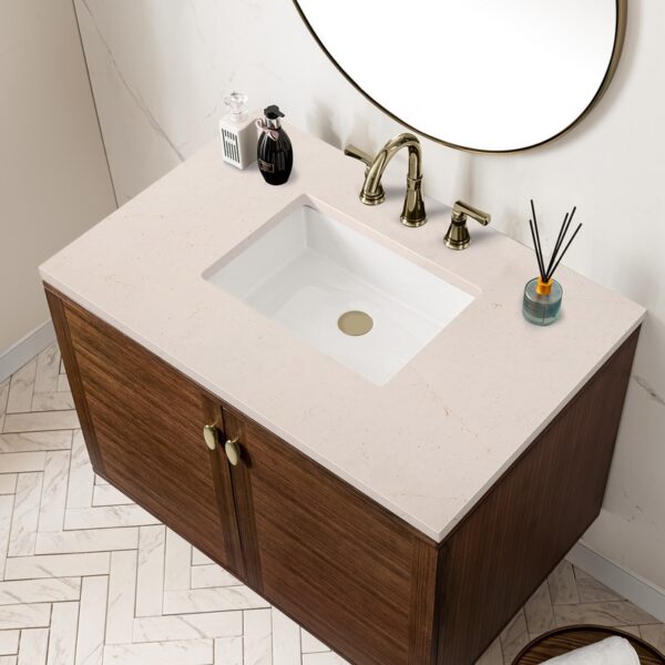 James Martin 670-V36-WLT-3EMR Amberly 36 Inch Mid-Century Walnut Single Sink Vanity with 3 cm Eternal Marfil Top