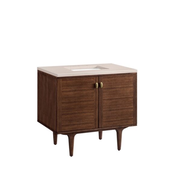 James Martin 670-V36-WLT-3EMR Amberly 36 Inch Mid-Century Walnut Single Sink Vanity with 3 cm Eternal Marfil Top