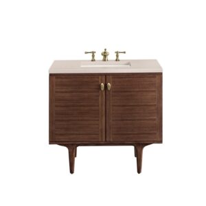 James Martin 670-V36-WLT-3EMR Amberly 36 Inch Mid-Century Walnut Single Sink Vanity with 3 cm Eternal Marfil Top