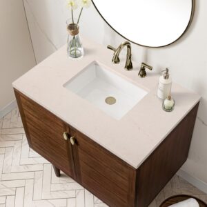 James Martin 670-V36-WLT-3EMR Amberly 36 Inch Mid-Century Walnut Single Sink Vanity with 3 cm Eternal Marfil Top