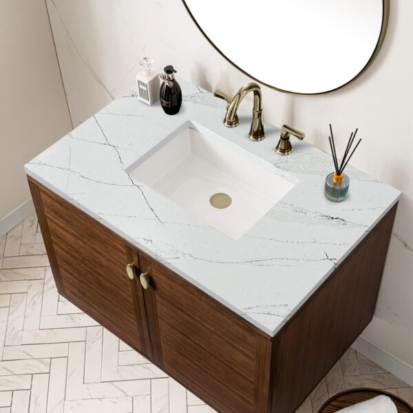 James Martin 670-V36-WLT-3ENC Amberly 36 Inch Mid-Century Walnut Single Sink Vanity with 3 cm Ethereal Noctis Top