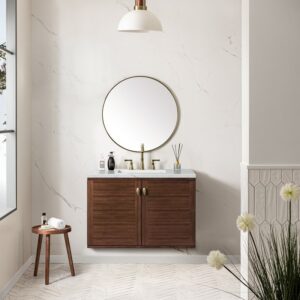 James Martin 670-V36-WLT-3ENC Amberly 36 Inch Mid-Century Walnut Single Sink Vanity with 3 cm Ethereal Noctis Top