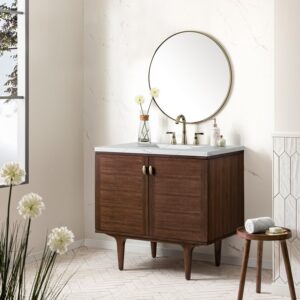 James Martin 670-V36-WLT-3ENC Amberly 36 Inch Mid-Century Walnut Single Sink Vanity with 3 cm Ethereal Noctis Top