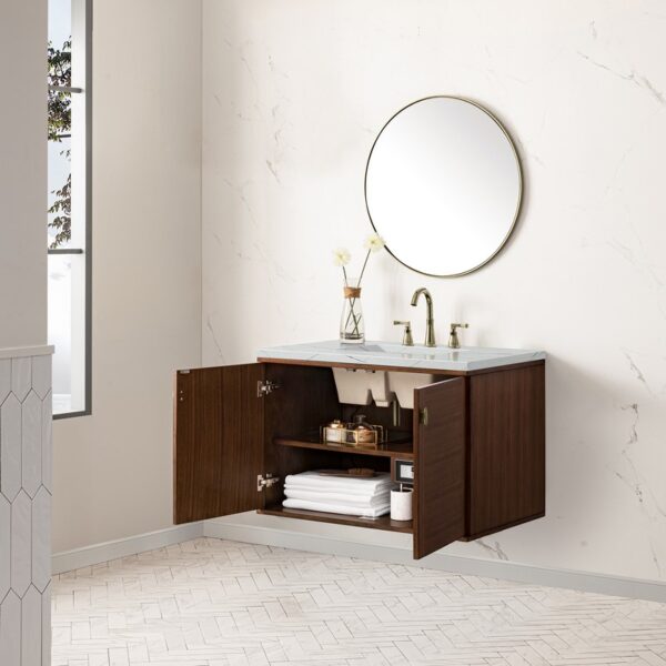 James Martin 670-V36-WLT-3ENC Amberly 36 Inch Mid-Century Walnut Single Sink Vanity with 3 cm Ethereal Noctis Top