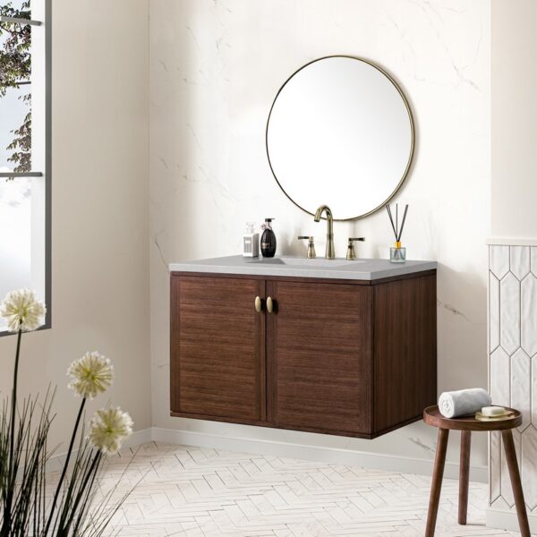 James Martin 670-V36-WLT-3ESR Amberly 36 Inch Mid-Century Walnut Single Sink Vanity with 3 cm Eternal Serena Top