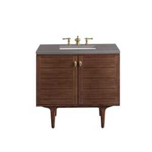 James Martin 670-V36-WLT-3GEX Amberly 36 Inch Mid-Century Walnut Single Sink Vanity with 3 cm Grey Expo Top