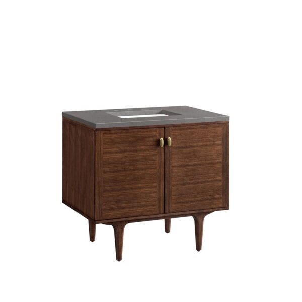 James Martin 670-V36-WLT-3GEX Amberly 36 Inch Mid-Century Walnut Single Sink Vanity with 3 cm Grey Expo Top