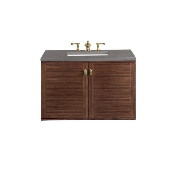 James Martin 670-V36-WLT-3GEX Amberly 36 Inch Mid-Century Walnut Single Sink Vanity with 3 cm Grey Expo Top