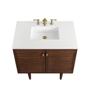 James Martin 670-V36-WLT-3WZ Amberly 36 Inch Single Vanity in Mid-Century Walnut with 3cm White Zeus Top