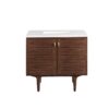 James Martin 670-V36-WLT-3WZ Amberly 36 Inch Single Vanity in Mid-Century Walnut with 3cm White Zeus Top