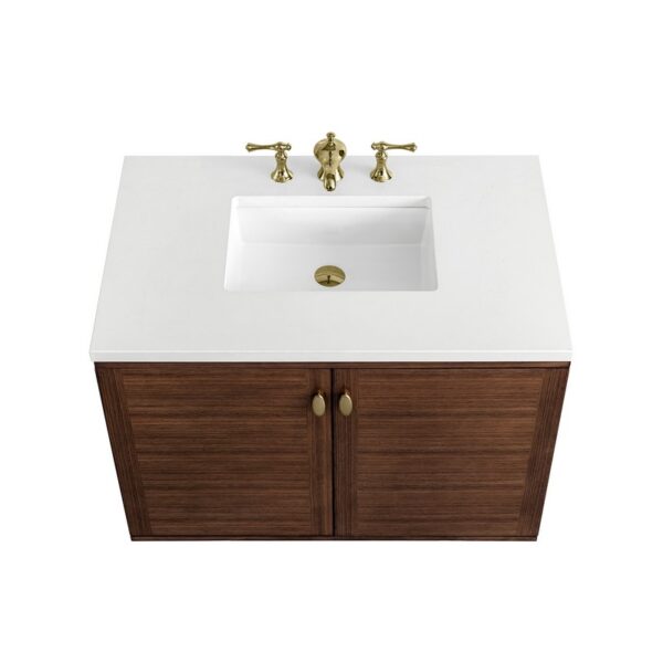 James Martin 670-V36-WLT-3WZ Amberly 36 Inch Single Vanity in Mid-Century Walnut with 3cm White Zeus Top