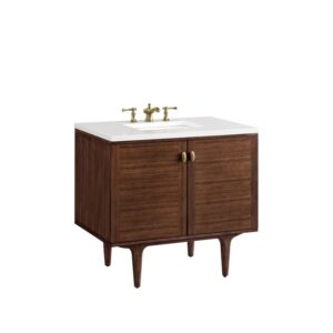 James Martin 670-V36-WLT-3WZ Amberly 36 Inch Single Vanity in Mid-Century Walnut with 3cm White Zeus Top