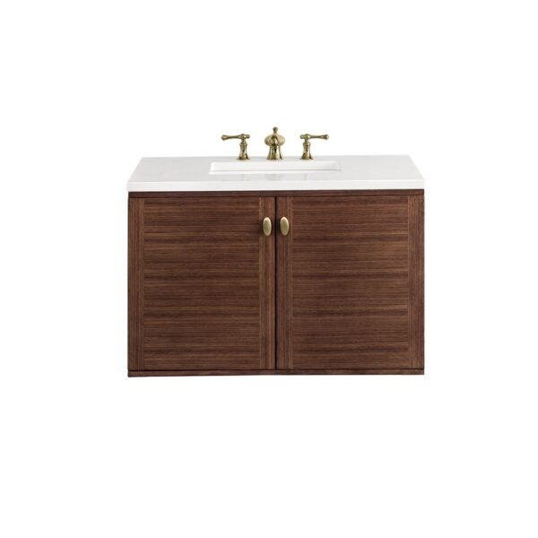 James Martin 670-V36-WLT-3WZ Amberly 36 Inch Single Vanity in Mid-Century Walnut with 3cm White Zeus Top