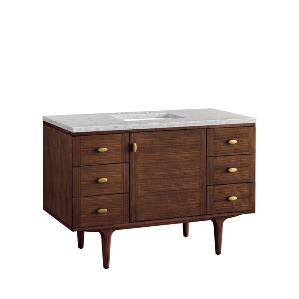 James Martin 670-V48-WLT-3EJP Amberly 48 Inch Mid-Century Walnut Single Sink Vanity with 3 cm Eternal Jasmine Pearl Top