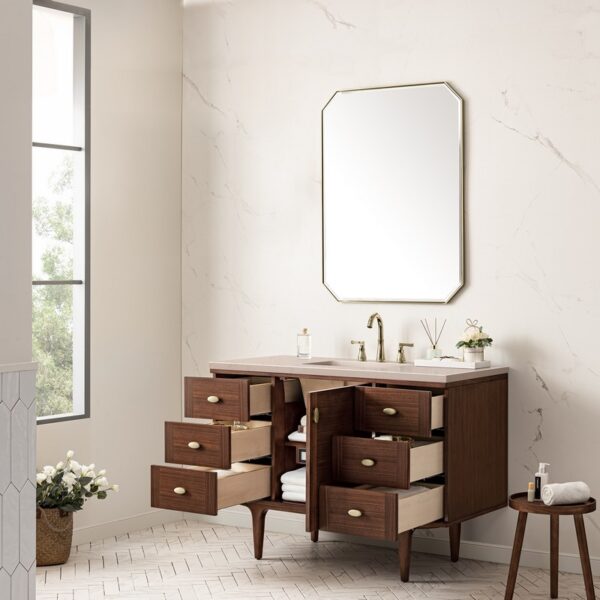 James Martin 670-V48-WLT-3EMR Amberly 48 Inch Mid-Century Walnut Single Sink Vanity with 3 cm Eternal Marfil Top