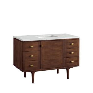 James Martin 670-V48-WLT-3ENC Amberly 48 Inch Mid-Century Walnut Single Sink Vanity with 3 cm Ethereal Noctis Top