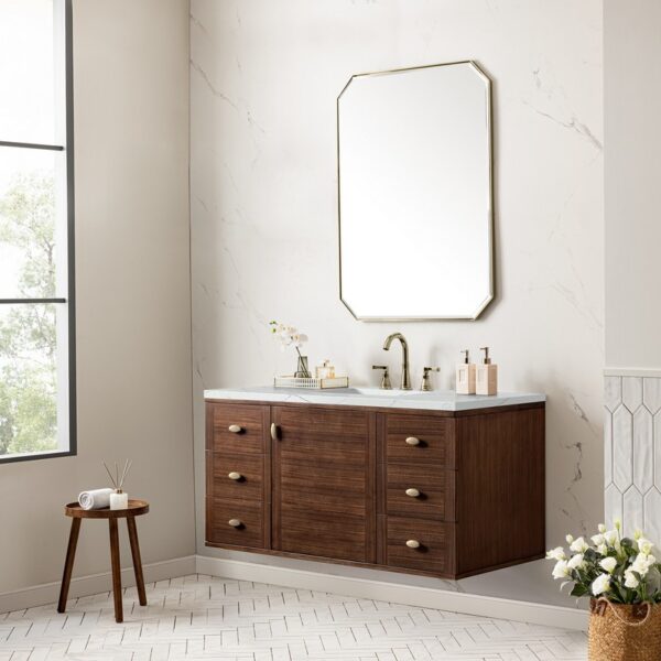 James Martin 670-V48-WLT-3ENC Amberly 48 Inch Mid-Century Walnut Single Sink Vanity with 3 cm Ethereal Noctis Top