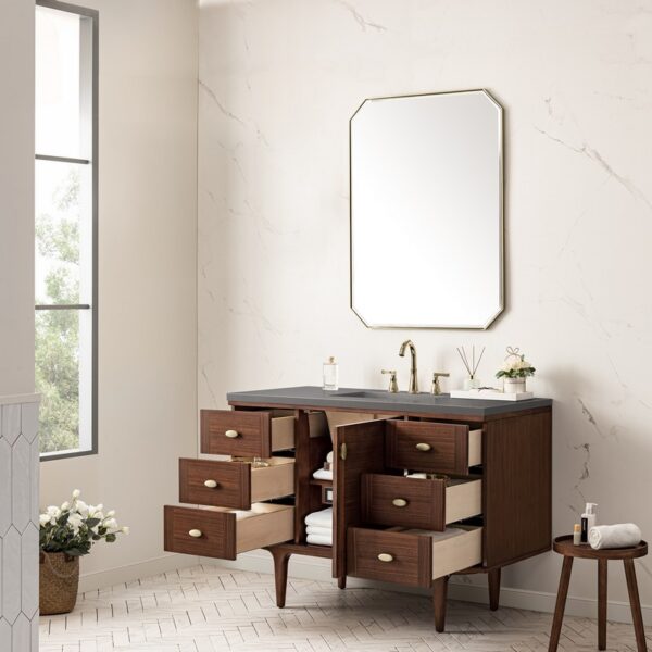 James Martin 670-V48-WLT-3GEX Amberly 48 Inch Mid-Century Walnut Single Sink Vanity with 3 cm Grey Expo Top