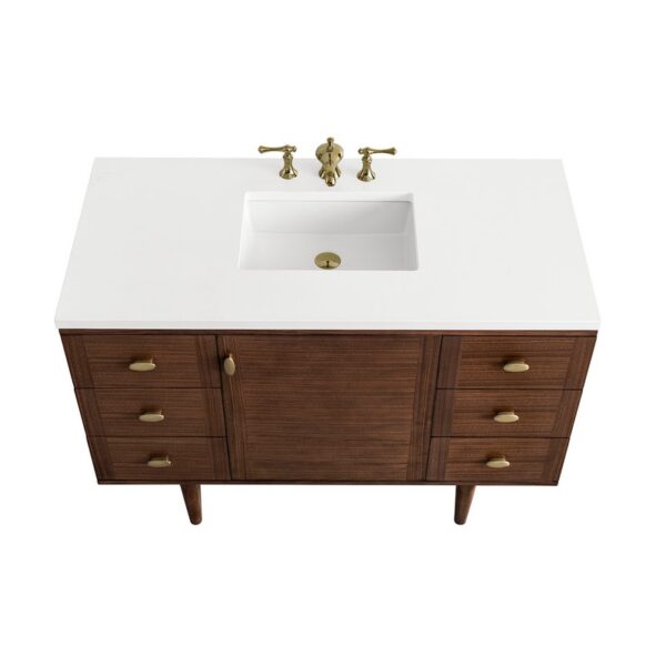 James Martin 670-V48-WLT-3WZ Amberly 48 Inch Single Vanity in Mid-Century Walnut with 3cm White Zeus Top