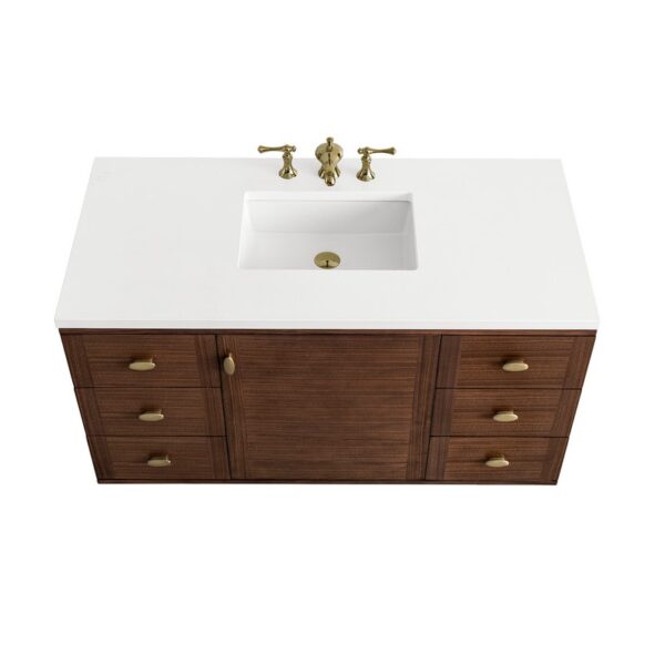 James Martin 670-V48-WLT-3WZ Amberly 48 Inch Single Vanity in Mid-Century Walnut with 3cm White Zeus Top